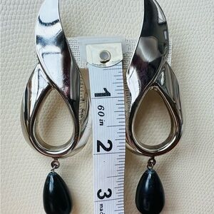 1980s Italian Silver colored and Black Teardrop Earrings